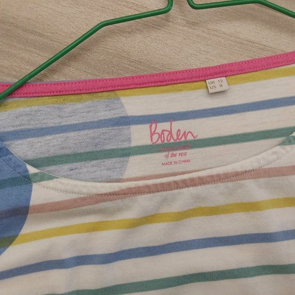 Boden Multi-color Pastel Stripe Long Sleeve T-shirt Top.   Size 8 - Picture 2 of 3